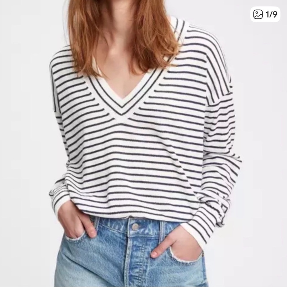 Gap Linen Blend Lightweight V Neck Knit Sweater Knitwear Large